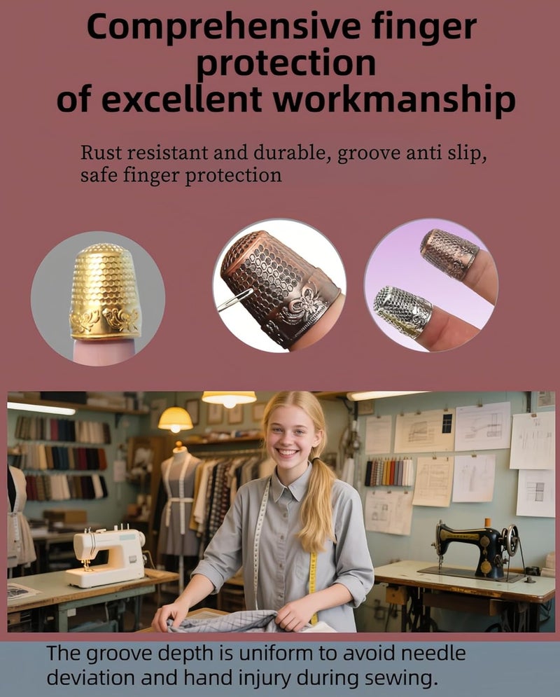RyanDesign Metal Thimbles (4-Pack) - Size 9 Stainless Steel Finger Protector for Hand Sewing, Quilting, Embroidery | Comfort-Fit with Anti-Slip Grooves & Breathable Design - Image 2
